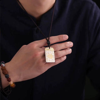 Buddha Gift Silver Plated Copper Fu Character Auspicious Clouds Luck Fortune Rope Necklace Pendant