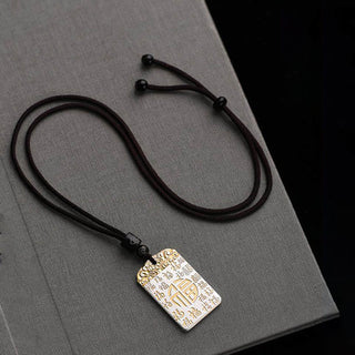 Buddha Gift Silver Plated Copper Fu Character Auspicious Clouds Luck Fortune Rope Necklace Pendant