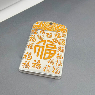 Buddha Gift Silver Plated Copper Fu Character Auspicious Clouds Luck Fortune Rope Necklace Pendant