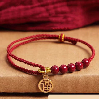 Buddha Gift Cinnabar Fu Character Beads Blessing Red String Handmade Braided Bracelet