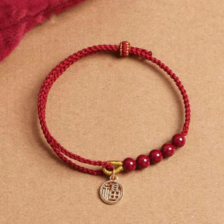 Buddha Gift Cinnabar Fu Character Beads Blessing Red String Handmade Braided Bracelet