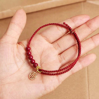 Buddha Gift Cinnabar Fu Character Beads Blessing Red String Handmade Braided Bracelet