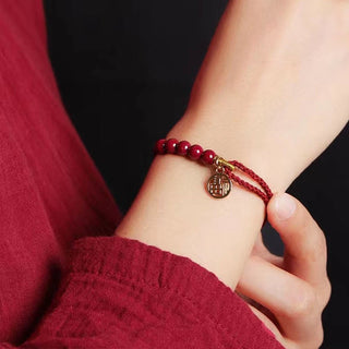 Buddha Gift Cinnabar Fu Character Beads Blessing Red String Handmade Braided Bracelet