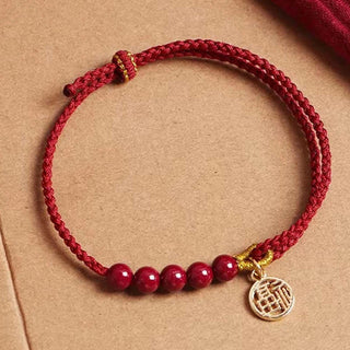 Buddha Gift Cinnabar Fu Character Beads Blessing Red String Handmade Braided Bracelet