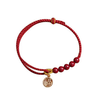 Buddha Gift Cinnabar Fu Character Beads Blessing Red String Handmade Braided Bracelet
