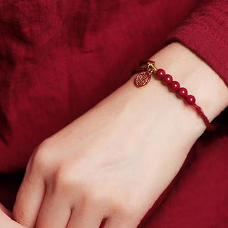 Buddha Gift Cinnabar Fu Character Beads Blessing Red String Handmade Braided Bracelet