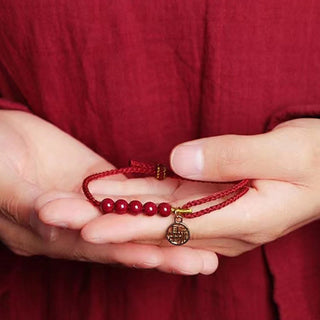 Buddha Gift Cinnabar Fu Character Beads Blessing Red String Handmade Braided Bracelet