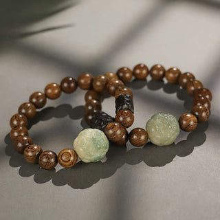Buddha Gift Sandalwood Bodhi Seed PiXiu Ebony Wood Bead Healing Bracelet