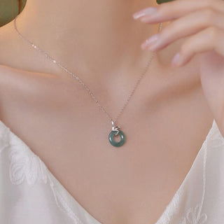 Buddha Gift 925 Sterling Silver 18K Gold Jade Peace Buckle Spirit Snake Peace Necklace Pendant