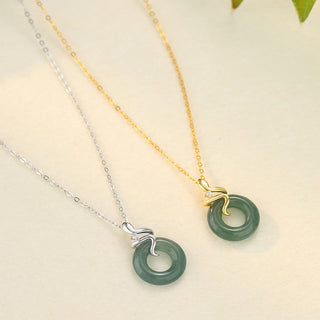 Buddha Gift 925 Sterling Silver 18K Gold Jade Peace Buckle Spirit Snake Peace Necklace Pendant