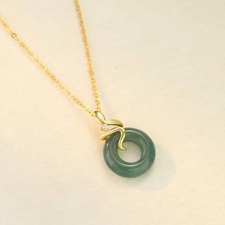Buddha Gift 925 Sterling Silver 18K Gold Jade Peace Buckle Spirit Snake Peace Necklace Pendant