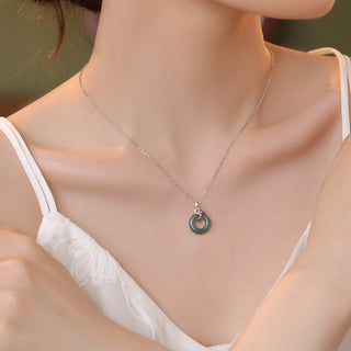 Buddha Gift 925 Sterling Silver 18K Gold Jade Peace Buckle Spirit Snake Peace Necklace Pendant
