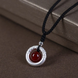 Buddha Gift 999 Sterling Silver Red Agate Peace Buckle Blessing Necklace Pendant