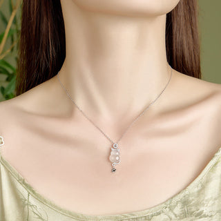 Buddha Gift 925 Sterling Silver 14k Gold White Jade Gourd Cat Protection Necklace Pendant