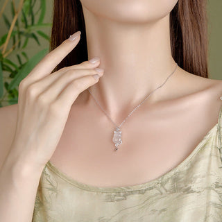 Buddha Gift 925 Sterling Silver 14k Gold White Jade Gourd Cat Protection Necklace Pendant