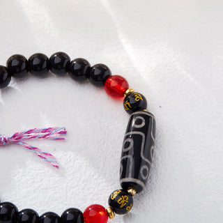 Buddha Gift Tibetan Nine-eye Dzi Bead Black Onyx Six True Words Wealth Protection Bracelet