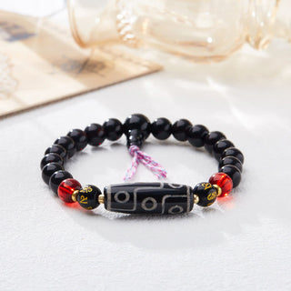 Buddha Gift Tibetan Nine-eye Dzi Bead Black Onyx Six True Words Wealth Protection Bracelet