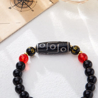 Buddha Gift Tibetan Nine-eye Dzi Bead Black Onyx Six True Words Wealth Protection Bracelet