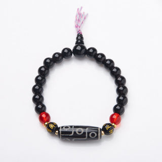 Buddha Gift Tibetan Nine-eye Dzi Bead Black Onyx Six True Words Wealth Protection Bracelet