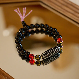 Buddha Gift Tibetan Nine-eye Dzi Bead Black Onyx Six True Words Wealth Protection Bracelet