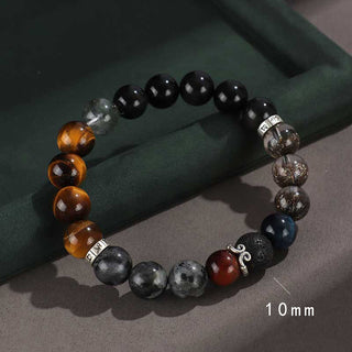 Buddha Gift 925 Sterling Silver Black Onyx Gold Sheen Obsidian Lava Rock Tiger Eye Six True Words Wealth Protection Bracelet
