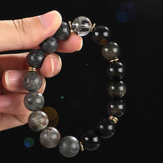 Buddha Gift 925 Sterling Silver Black Onyx Gold Sheen Obsidian Lava Rock Tiger Eye Six True Words Wealth Protection Bracelet