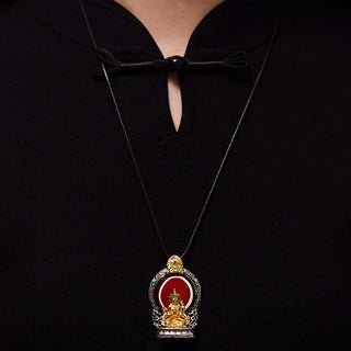 Buddha Gift Tibetan Avalokitesvara Dzi Bead Pattern Copper Purity Healing Necklace Pendant