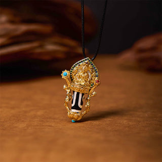 Buddha Gift Tibetan Dzi Bead Manjusri Bodhisattva Pattern Compassion String Necklace Pendant