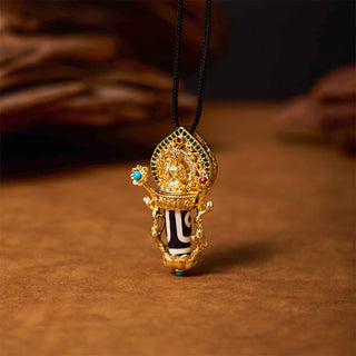 Buddha Gift Tibetan Dzi Bead Manjusri Bodhisattva Pattern Compassion String Necklace Pendant