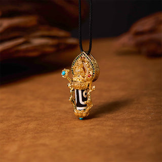 Buddha Gift Tibetan Dzi Bead Manjusri Bodhisattva Pattern Compassion String Necklace Pendant