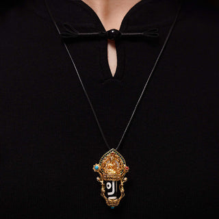 Buddha Gift Tibetan Dzi Bead Manjusri Bodhisattva Pattern Compassion String Necklace Pendant