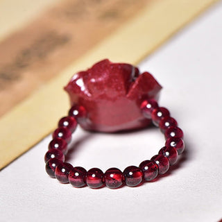 Buddha Gift Cinnabar Rose Garnet Beads Concentration Ring