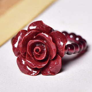 Buddha Gift Cinnabar Rose Garnet Beads Concentration Ring