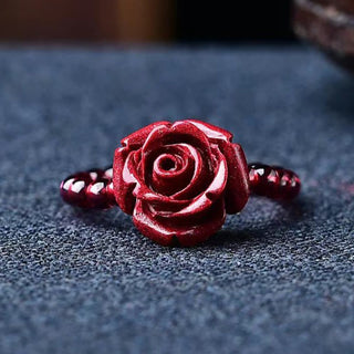 Buddha Gift Cinnabar Rose Garnet Beads Concentration Ring