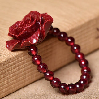 Buddha Gift Cinnabar Rose Garnet Beads Concentration Ring