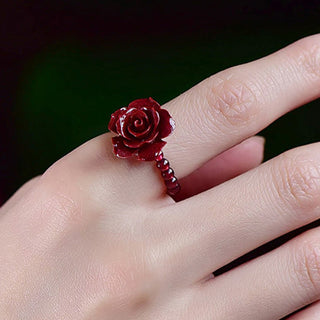 Buddha Gift Cinnabar Rose Garnet Beads Concentration Ring