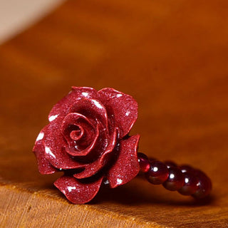 Buddha Gift Cinnabar Rose Garnet Beads Concentration Ring