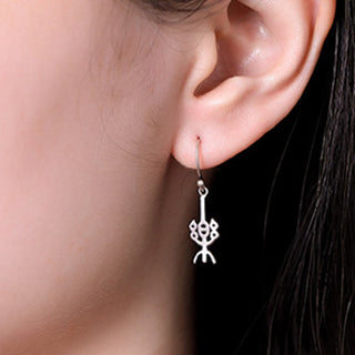 Buddha Gift 925 Sterling Silver Chinese Character 'Ping An' 'Xi Le' Protection Earrings