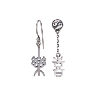 Buddha Gift 925 Sterling Silver Chinese Character 'Ping An' 'Xi Le' Protection Earrings