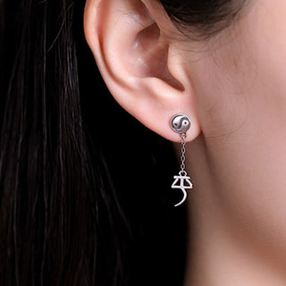 Buddha Gift 925 Sterling Silver Chinese Character 'Ping An' 'Xi Le' Protection Earrings