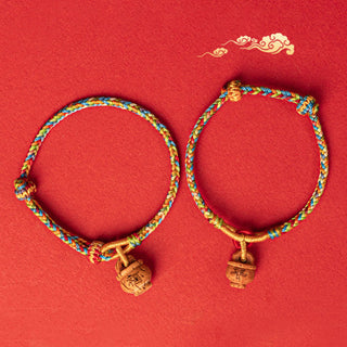 Buddha Gift Peach Wood Fu Character Safe And Well Wealth Bracelet