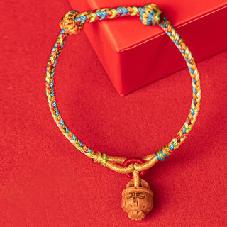 Buddha Gift Peach Wood Fu Character Safe And Well Wealth Bracelet