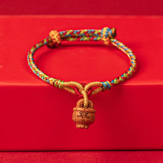 Buddha Gift Peach Wood Fu Character Safe And Well Wealth Bracelet