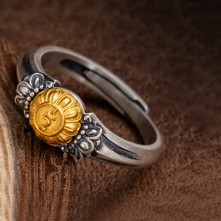 Buddha Gift 925 Sterling Silver Plated Gold Bodhisattva Tara Protection Adjustable Ring