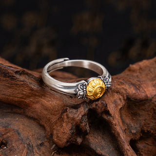 Buddha Gift 925 Sterling Silver Plated Gold Bodhisattva Tara Protection Adjustable Ring