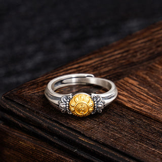Buddha Gift 925 Sterling Silver Plated Gold Bodhisattva Tara Protection Adjustable Ring