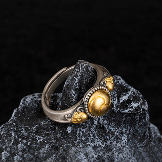 Buddha Gift 925 Sterling Silver Plated Gold Skeleton Balance Adjustable Ring