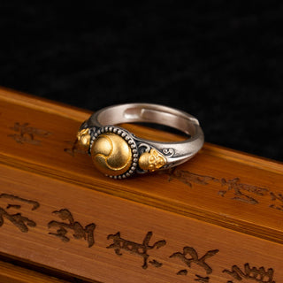 Buddha Gift 925 Sterling Silver Plated Gold Skeleton Balance Adjustable Ring