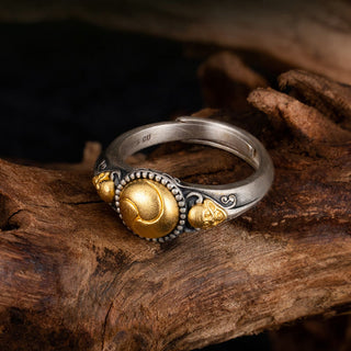 Buddha Gift 925 Sterling Silver Plated Gold Skeleton Balance Adjustable Ring