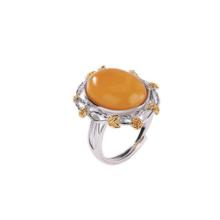 Buddha Gift 990 Sterling Silver Plated Gold Amber Focus Adjustable Ring